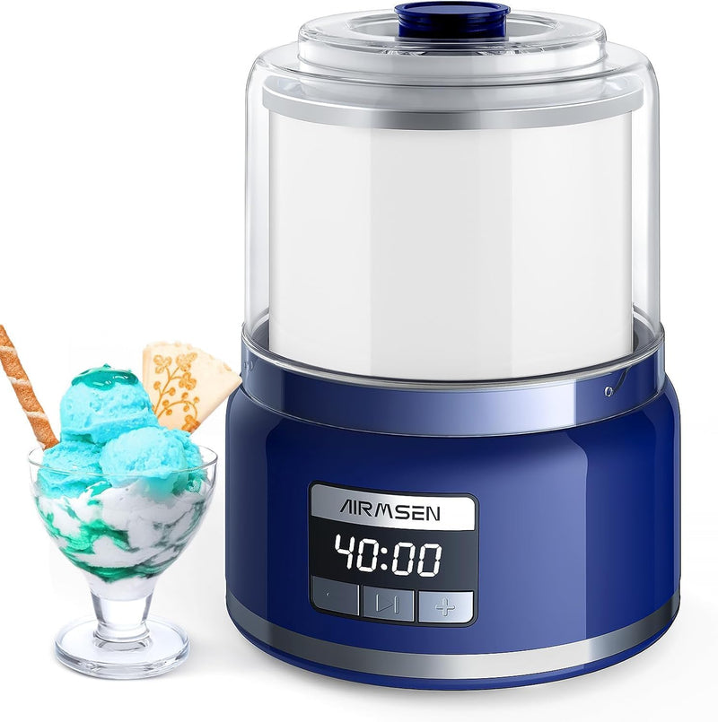 AIRMSEN Eismaschine mit LCD-Display Eismaschine Selbstkühlend für 2 L, 9 Programme, BPA-frei, für se