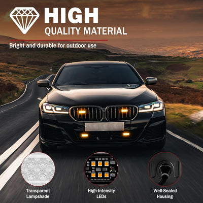 Civikyle 4-Stück 12-LED Auto Frontblitzer Stroboskoplicht Orange 12V Warnleuchte Blinklicht mit 15 B