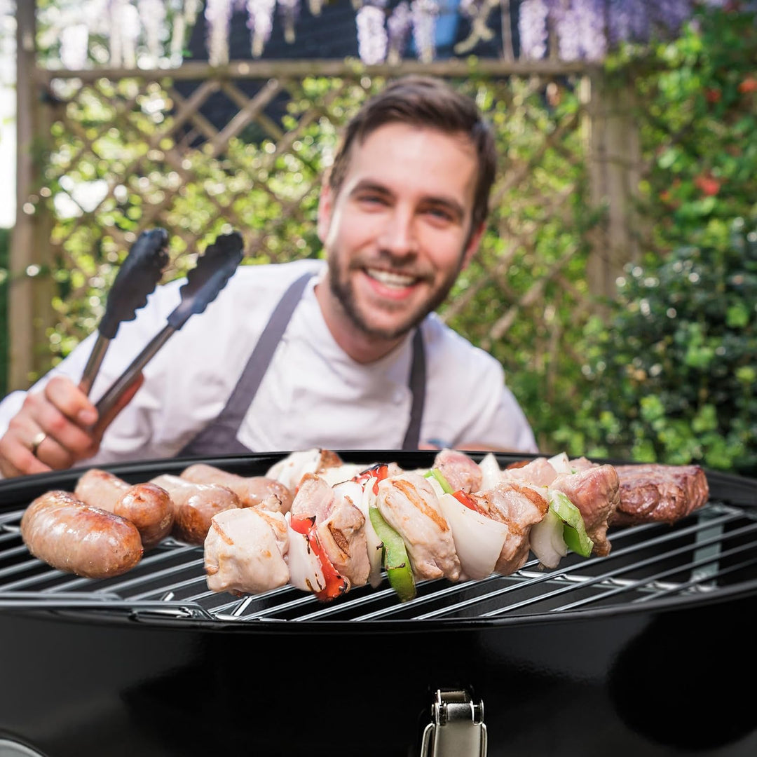 Relaxdays Kugelgrill, tragbar, Ø 37 cm, Picknickgrill für Garten & Park, Holzkohlegrill mit Deckel,