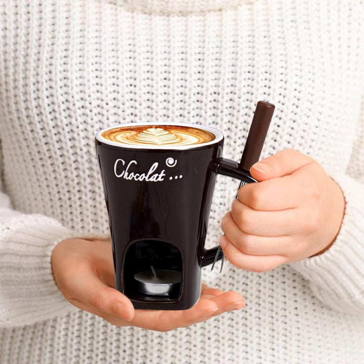 Schokoladen-Fondue-Becher, Kreatives Tee-Kerzen-Fondue-Tassen-Set, Keramik-Schokoladen-Fondue-Kaffee