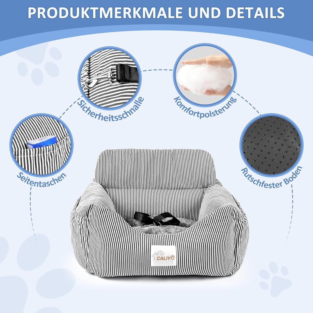CALIYO Hunde Autositz, Sicherheitsgurt - Waschbarer Autositz Hund in Schwarz/Weiss für Kleine, Mittl