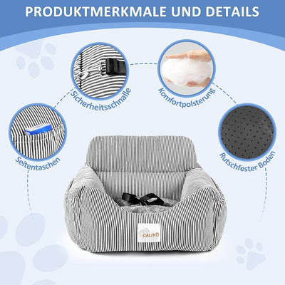 CALIYO Hunde Autositz, Sicherheitsgurt - Waschbarer Autositz Hund in Schwarz/Weiss für Kleine, Mittl
