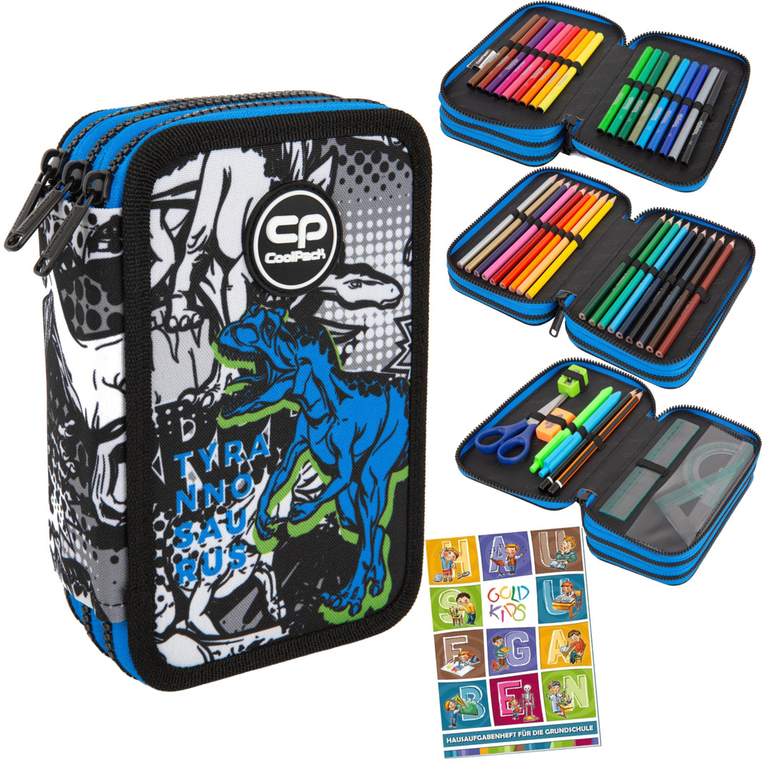 Goldkids - Federmäppchen 3 Fächer - Mäppchen für Mädchen und Jungen - Federmappe 3-Fach Federtasche