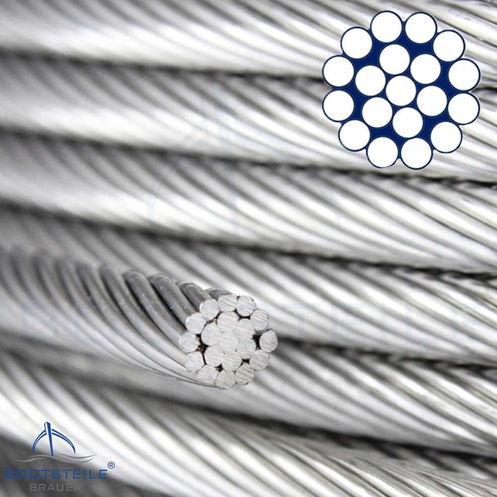 50 Meter Edelstahl - Drahtseil 1x19 hart D= 2 mm - Edelstahl A4 (AISI 316) Edelstahlseil Stahlseil 5