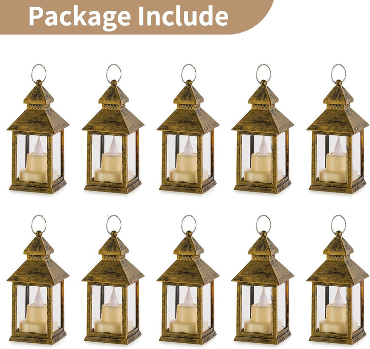 NUPTIO Laterne Kleine Weihnachten Deko - 10er led Teelichter Gold Mini Laternen für Draussen Flacker