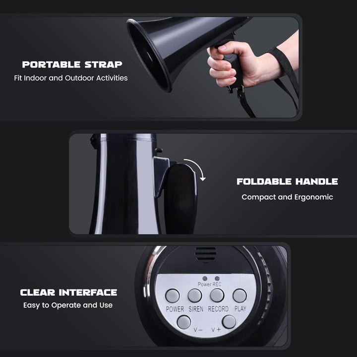 MyMealivos Tragbares Megafon Bullhorn 20 Watt Power Megafon Lautsprecher Sprach- und Sirenen-/Alarmm