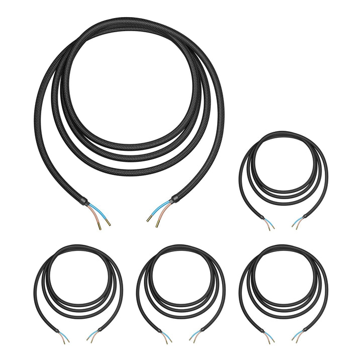 ledscom.de 5 Stück Textilkabel, 3 m, schwarz, 2 x 0,75 mm², H03VV-F Textilummantelung Schwarz 5 Stüc