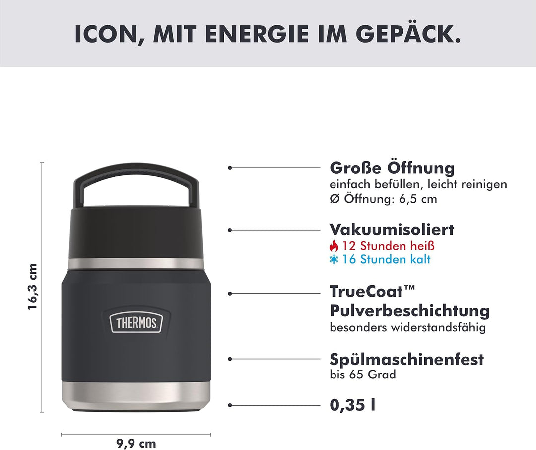 Thermos ICON Kids Thermobehälter für Essen 0,35l, dunkelgrau, graphite, Edelstahl, absolut dicht, hä