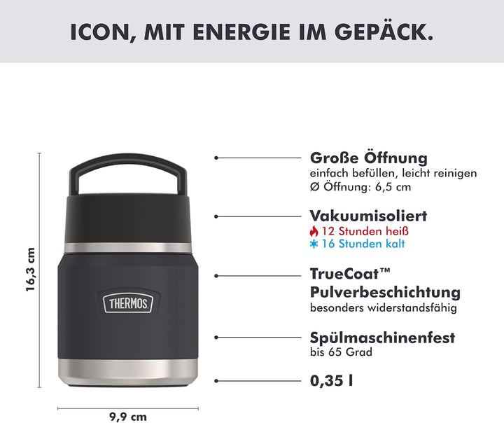 Thermos ICON Kids Thermobehälter für Essen 0,35l, dunkelgrau, graphite, Edelstahl, absolut dicht, hä