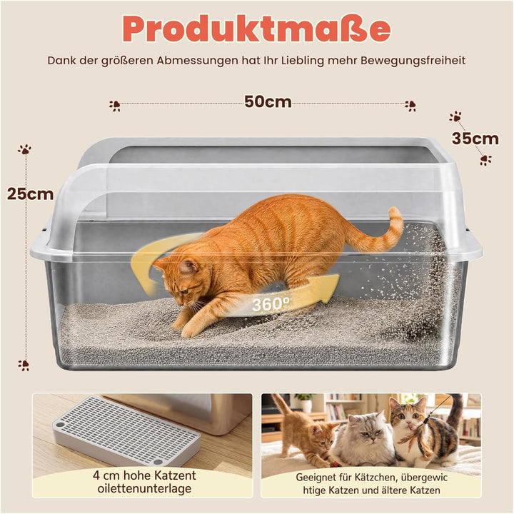 Katzenklo Edelstahl, Katzentoilette Gross XL mit Metall Schaufel, 40L Katzenklo mit Abnehmbares Hohe