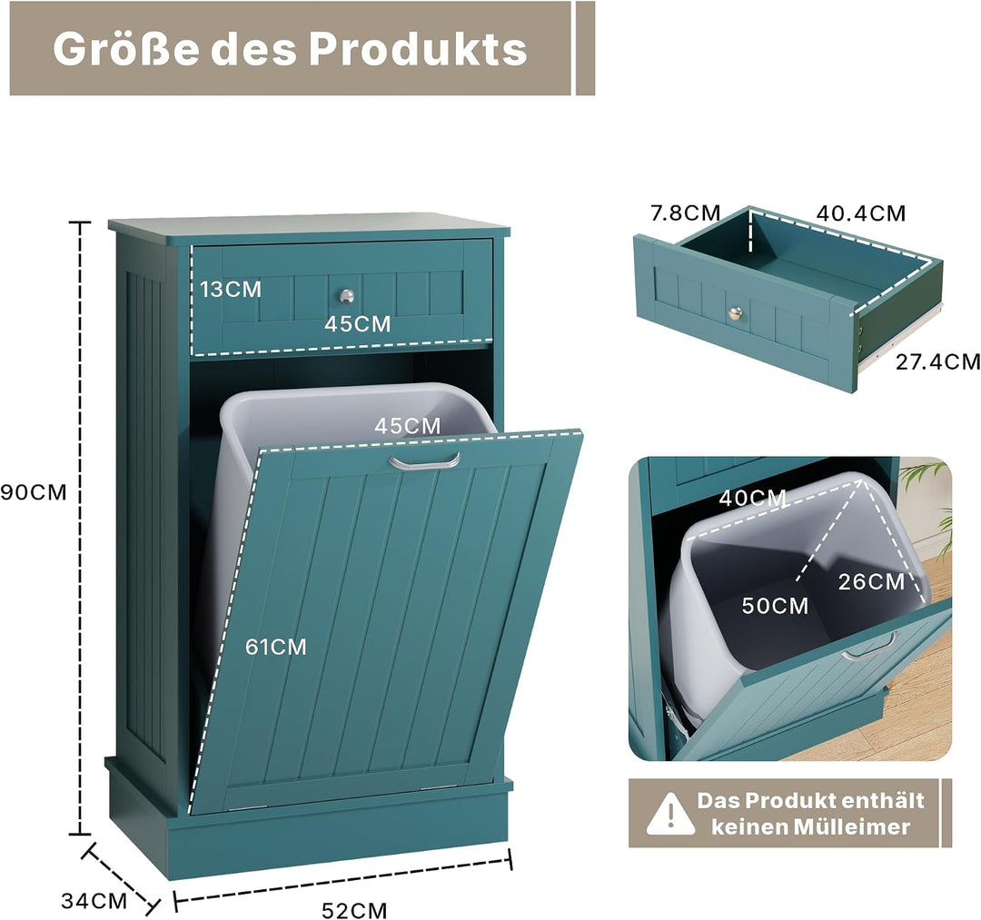 Kommode für Mülleimer 37L, Küchenschrank mit 1 Schubladen, Kücheninsel Küchenkommode mit Arbeitsplat