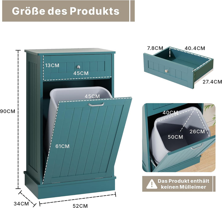 Kommode für Mülleimer 37L, Küchenschrank mit 1 Schubladen, Kücheninsel Küchenkommode mit Arbeitsplat