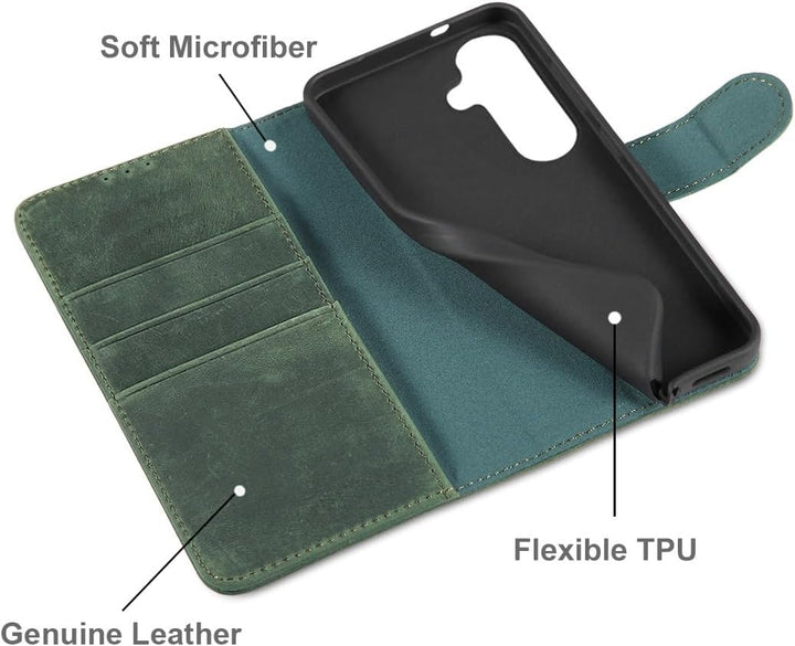 LENSUN Echtleder Hülle für Samsung Galaxy S26, Handyhülle Echtes Leder [RFID Blocker][Magnetverschlu