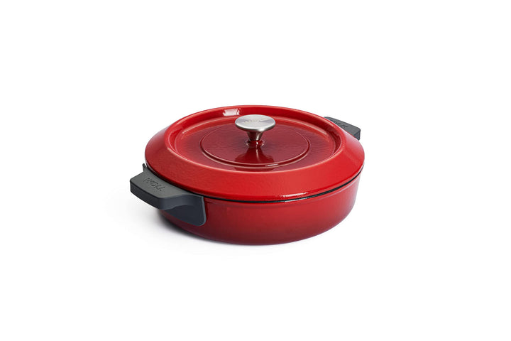 Woll 828CI-010 Iron Gusskasserolle mit Deckel 3,7 Liter + Silikongriffen Rot, Rot