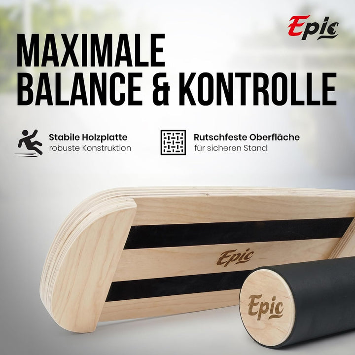 Balance Board mit Rolle – Balance-Trainer aus Holz für Fitness, Tennis, Leichtathletik sowie Surf- &amp;