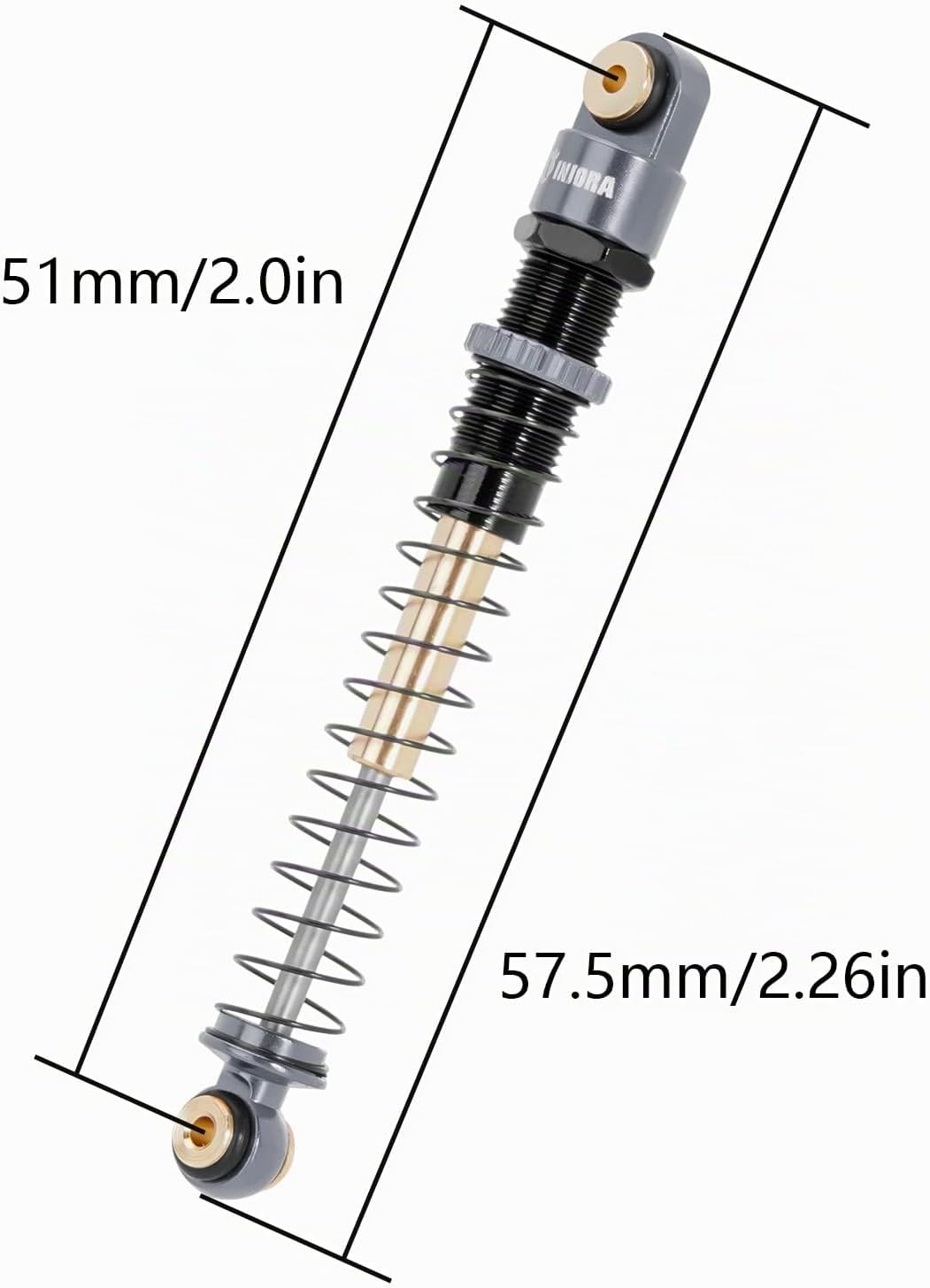 INJORA 51mm Stossdämpfer-Doppellauf Dämpfer mit Langem Federweg für Axial AX24 SCX24 Upgrade 1/24 RC