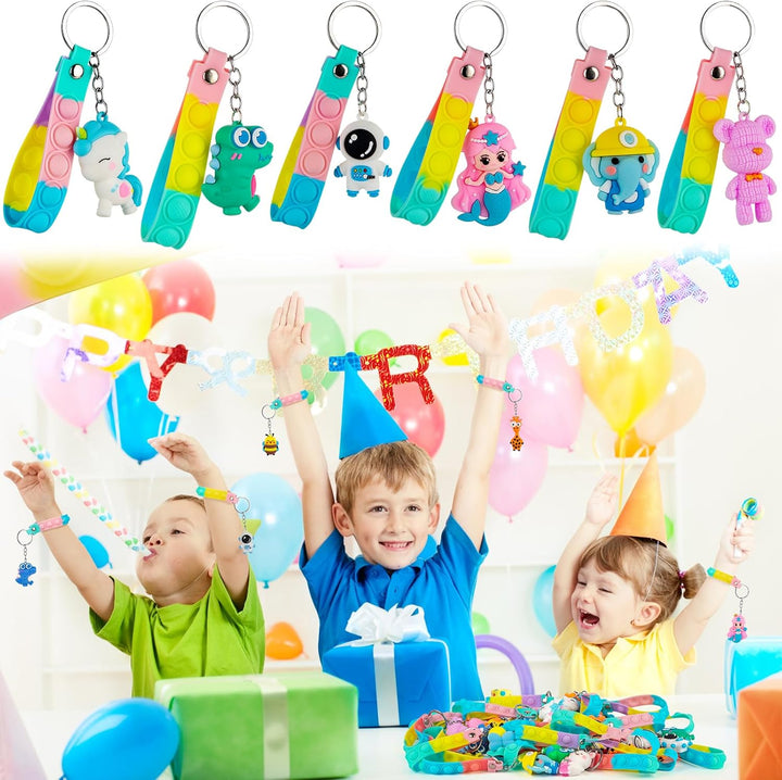 28 Pop Fidget Spielzeug mit Cartoon Schlüsselanhänger Mitgebsel Kindergeburtstag,Geburtstag Mitgebse