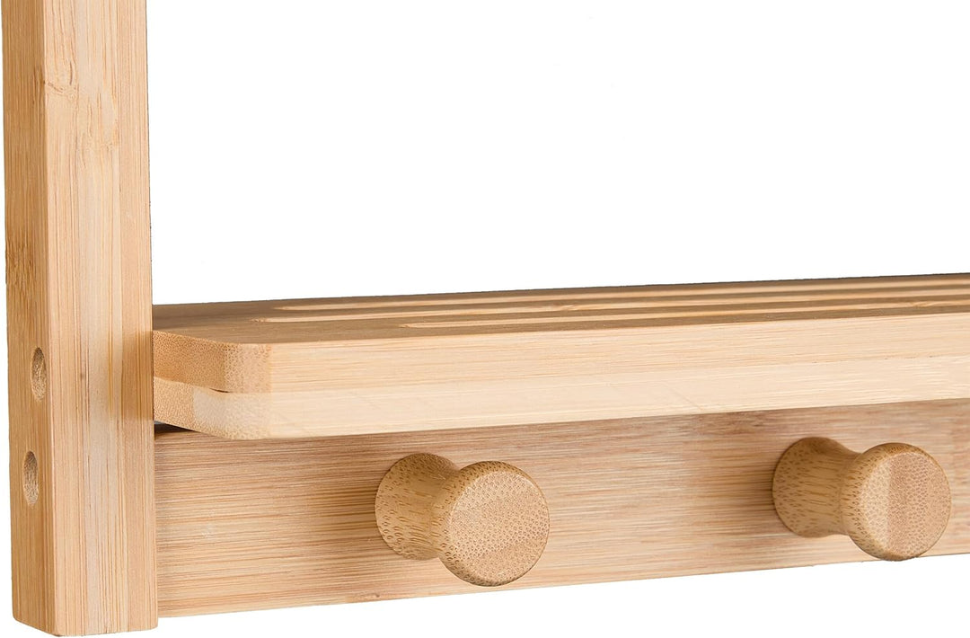 Relaxdays Hängeregal Bad, 3 Ablagen, 3 Haken, Bambus, H x B x T: ca. 70 x 28,5 x 10 cm, zum Einhänge