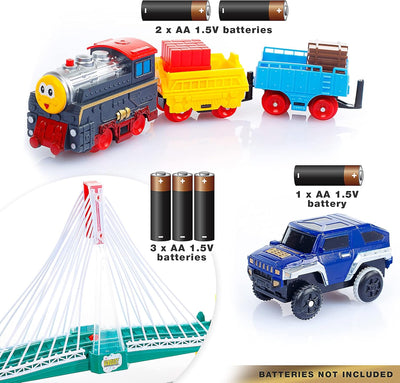 Kinderplay Elektrische Eisenbahn mit Rennbahn - Bahngleise, Autorennbahn, Batteriebetriebener Zug, 2