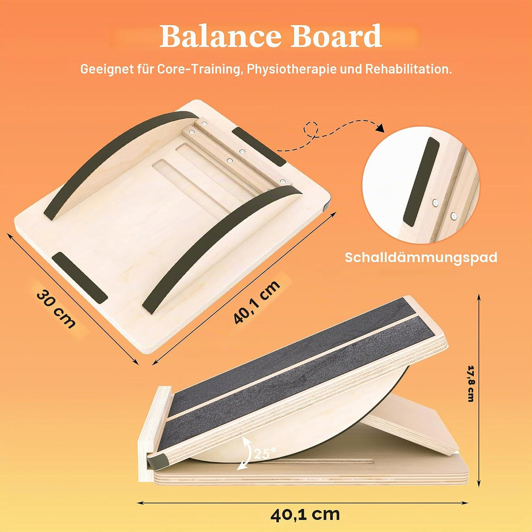 Professionelles 2-in-1 Holz Schrägbrett & Balance Board Verstellbares Neigungsbrett und Wadendehner,