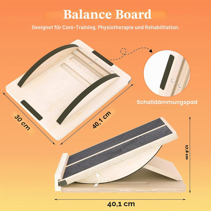 Professionelles 2-in-1 Holz Schrägbrett & Balance Board Verstellbares Neigungsbrett und Wadendehner,