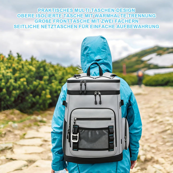 Kühlrucksack 30 Liter Isolierrucksack – Wasserdicht und Auslaufsicher Mit 4 Kühlakkus Flaschenöffner