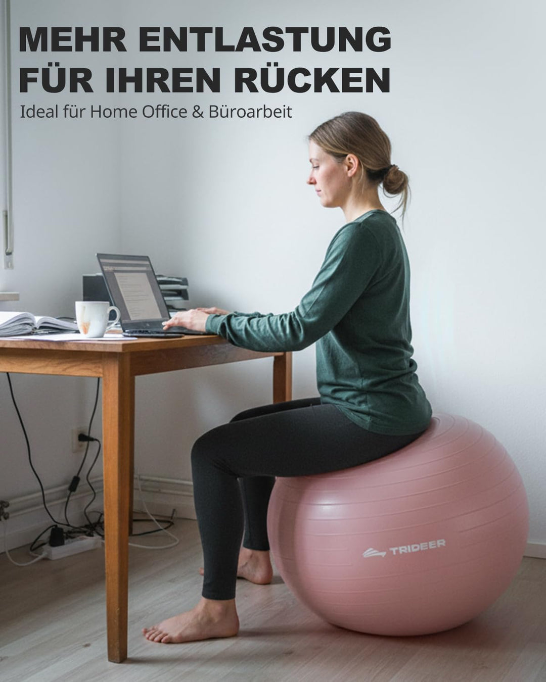 Trideer Gymnastikball – Ergonomischer Sitzball für Büro & Zuhause, Yoga Ball/Pilates Ball für Traini