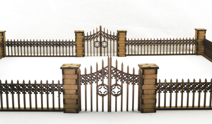 War World Gaming Gotischer Zaun mit Tore und Säulen - 28mm Tabletop Gelände Modellbau Diorama