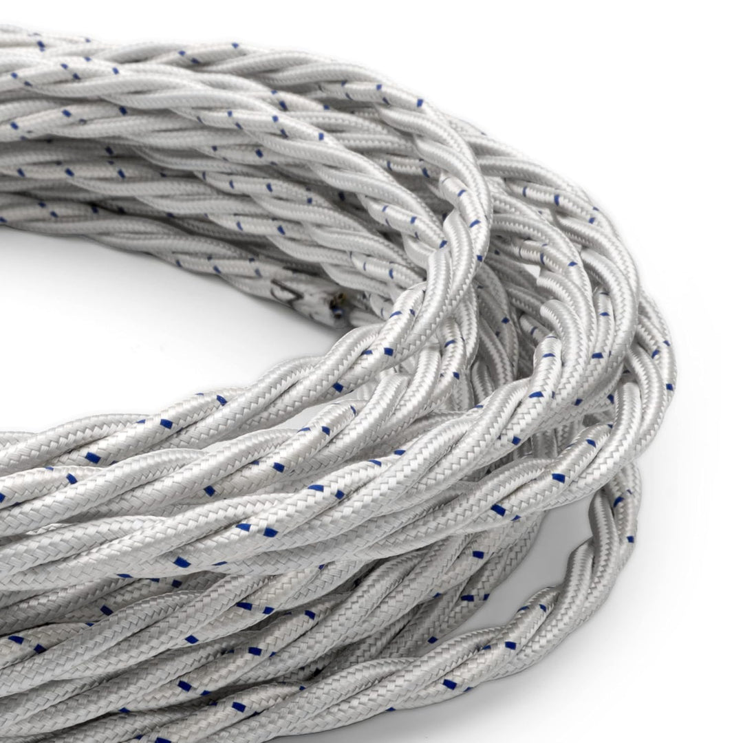 Amarcords - Textilkabel für Lampen WEISS, geflochten, Seide, 10 Meter, mit Erdung 3x0,75 - Stoffkabe
