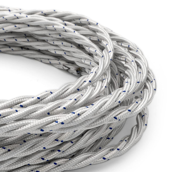Amarcords - Textilkabel für Lampen WEISS, geflochten, Seide, 10 Meter, mit Erdung 3x0,75 - Stoffkabe