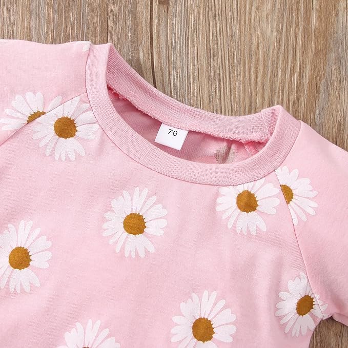 Neugeborene Säugling Baby Mädchen Kleidung Langarm Daisy Blume Sweatshirt+Hosen+DIY Stirnband Outfit