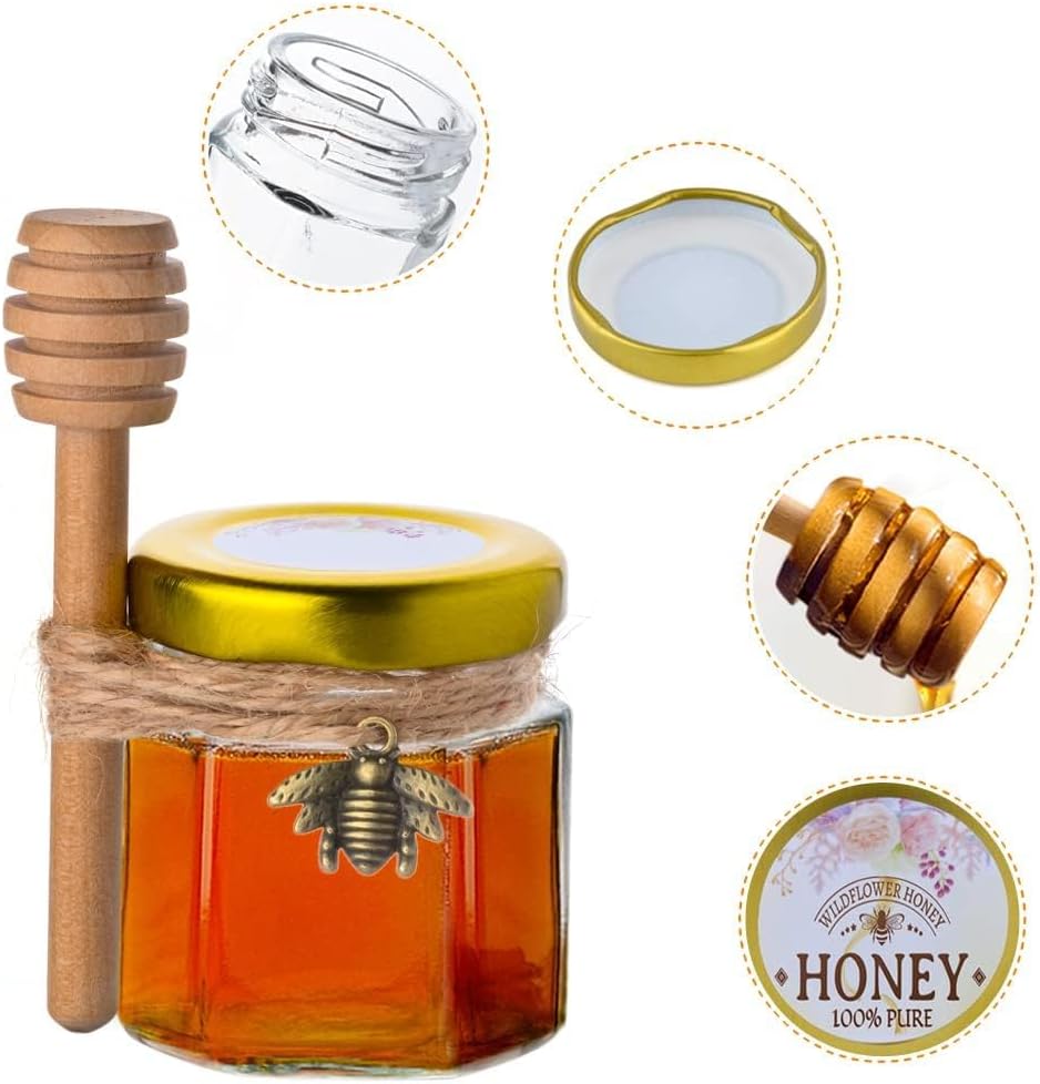 Kleine Honiggläser, Honigglas mit Honiglöffel, Kleine Gläser mit Bienen Anhänger, Mini Honigtöpfe mi