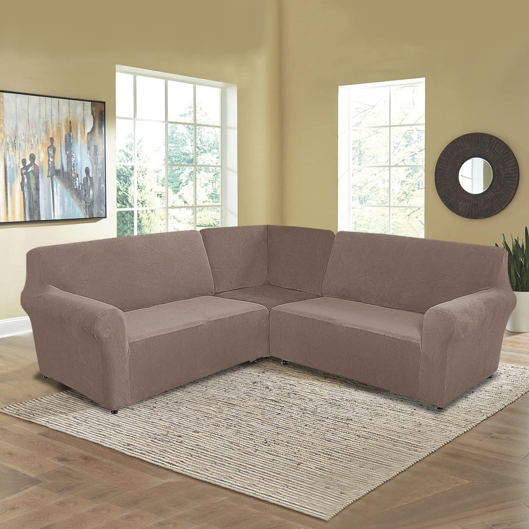 MINGPINHUIUS Sofabezug L Form Stretch Sofabezug aus Samt für 5 Sitzer Ecksofa, Anti Rutsch Sofa Über