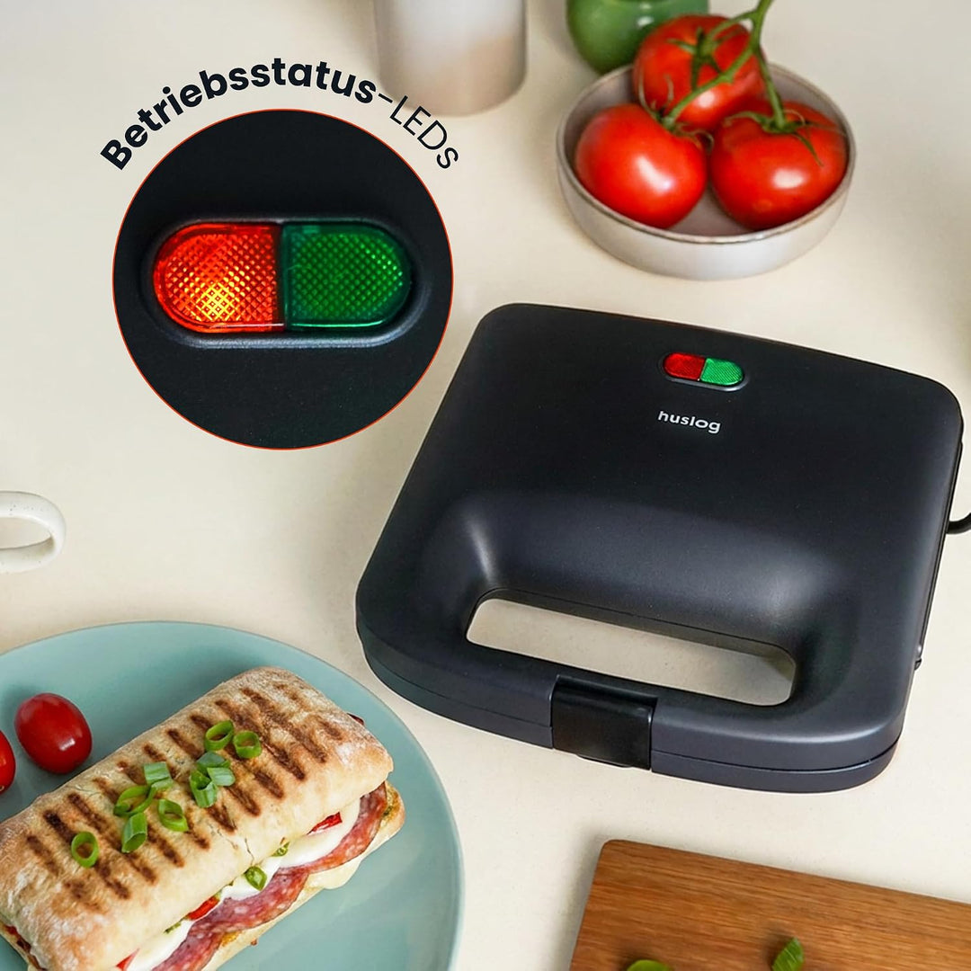 QuickBite Toaster, Sandwichmaker, Sandwich, Antihaftbeschichtung, 1000W, Panini, Schwarz Schwarz 24,