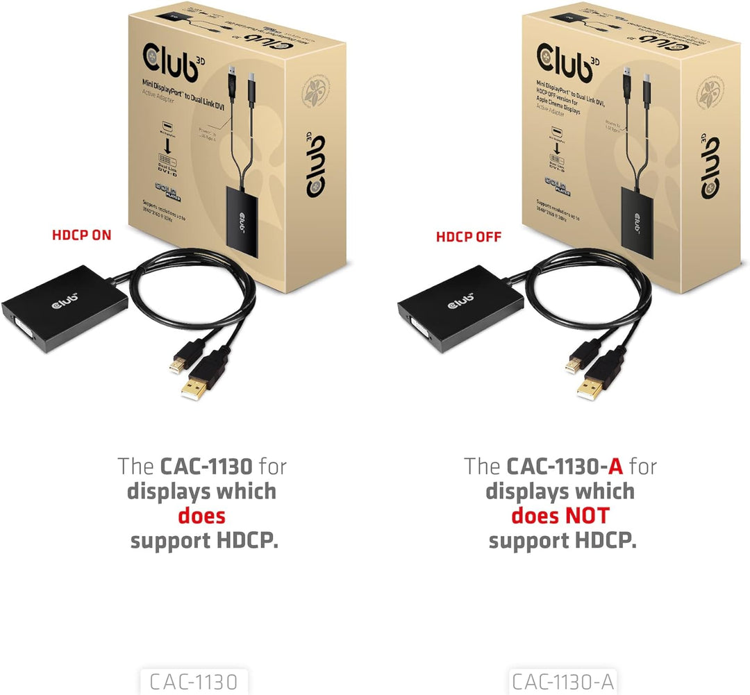 Club 3D Mini DP auf Dual Link DVI aktiver Adapter, HDCP Off Version für Apple Cinema Displays 799502