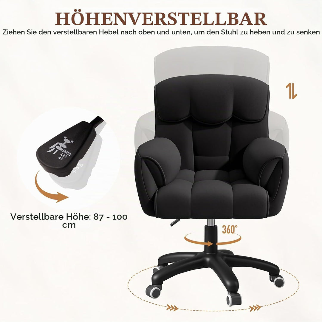Ergonomischer Bürostuhl, Höhenverstellbarer Schreibtischstuhl mit Armlehnen, 360° Drehfunktion, Samt