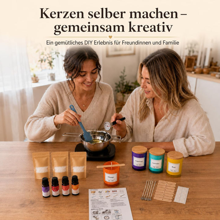 Thinas Kerzen Selber Machen Set – Komplettes Candle Making Kit mit Sojawachs, 4 Gläsern mit Bambusde