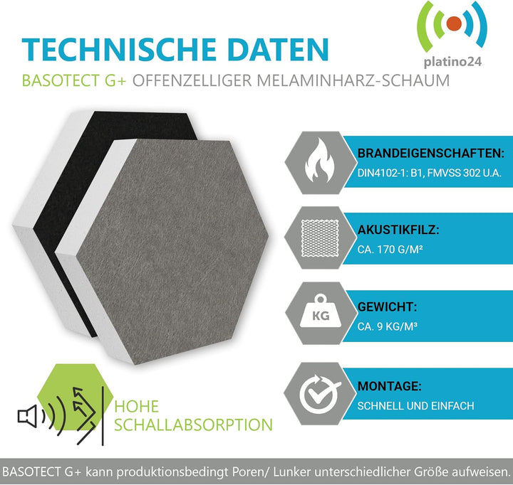 platino24 Schallabsorber COLORE aus Basotec G+ I Akustikpaneele mit Akustikfilz I 3D Wand-Paneele mi