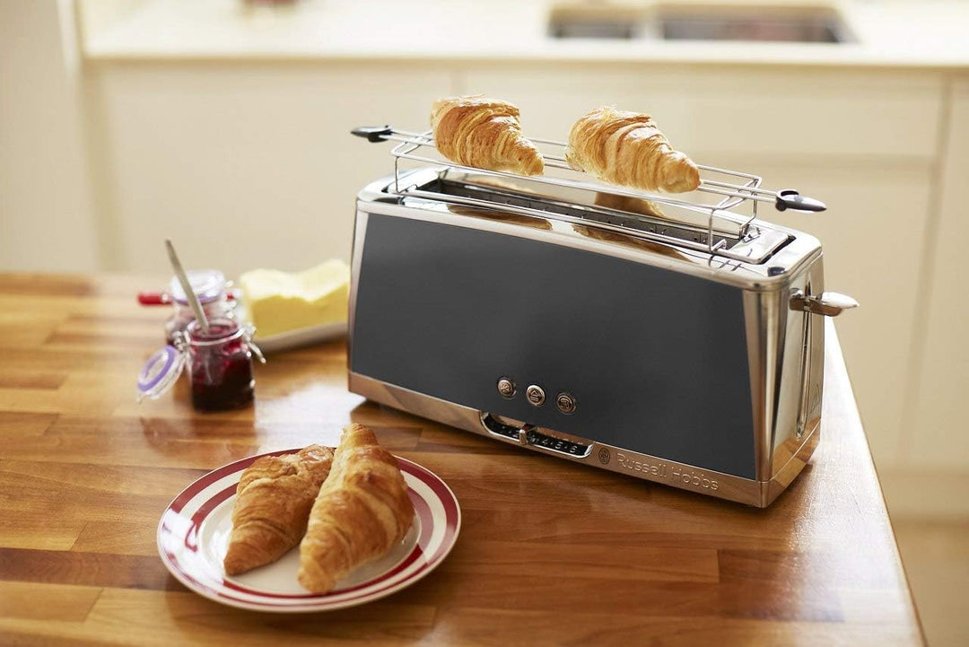 Russell Hobbs Toaster [Langschlitz für 2 Scheiben / 1 breite Brotscheibe] Luna Edelstahl Grau (extra