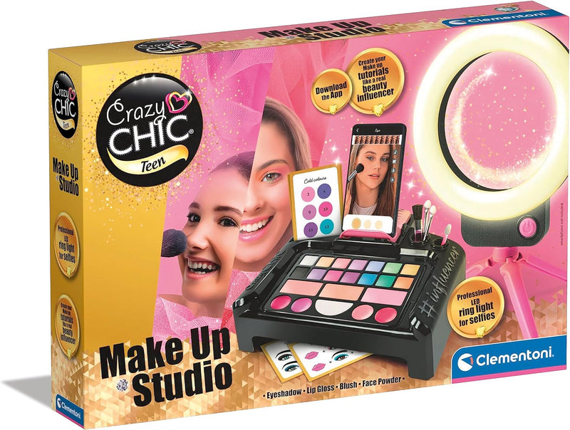 Clementoni Crazy Chic Make-up Artist - Schminkkasten, buntes Make-up Set mit glitzerndem Lidschatten