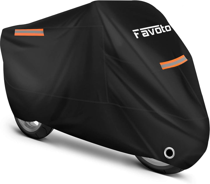 Favoto Motorradabdeckung für alle Jahreszeiten 210T wasserdichte Motorradabdeckung, 225 cm lang, UV-