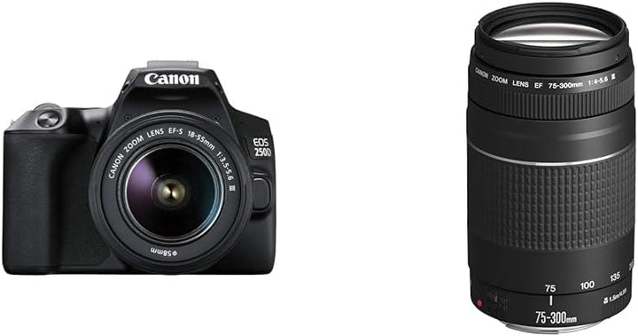 Canon EOS 250D Digitalkamera - mit Objektiv EF-S 18-55mm F4-5.6 is STM & EF 75-300mm F4.0-5.6 III Zo