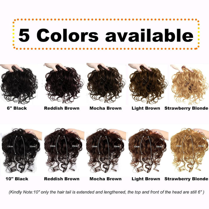 EREE HAIR Kurze, lockige Echthaar-Topper, 11,9 x 12,7 cm, Topper, Haarverlängerung, gewellt, Toupet,