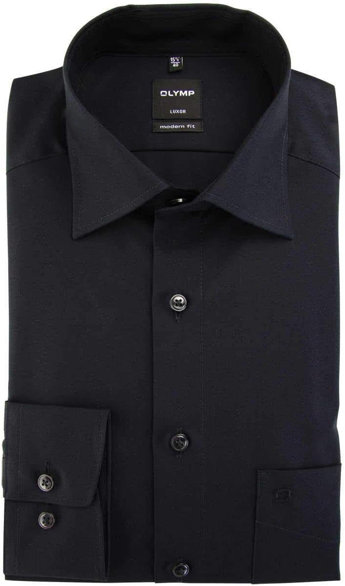 OLYMP Herren Businesshemd Langarm Luxor,Einfarbig,modern fit,New Kent 38 Schwarz, 38 Schwarz