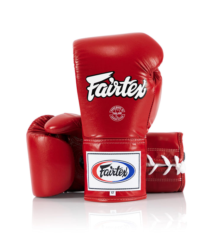 Fairtex Pro Leder-Wettkampfhandschuhe mit Schnürung, für Muay Thai und Boxen Rot 10 oz, Rot 10 oz