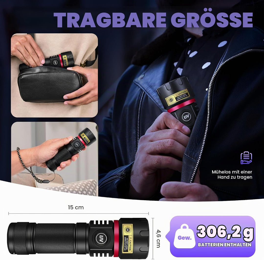 DARKBEAM UV Taschenlampe Schwarzlicht 395nm, 6xLED [4-Core] Taschenlampen Ultraviolett Aufladbar 80W