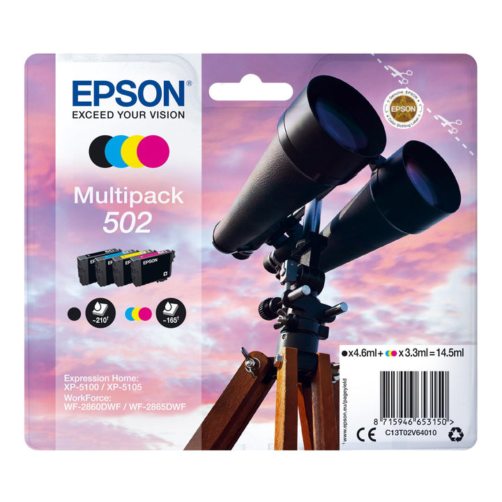 Epson Original 502 Tinte Fernglas Multipack 4-farbig Standard, XP-5100 XP-5105 XP-5150 XP-5155 WF-28