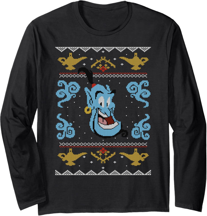 Disney Aladdin Genie Ugly Sweater Face Print Langarmshirt