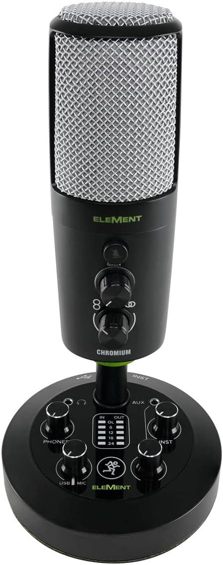 Mackie Chromium USB-Studiomikrofon Metallgehaeuse, Standfuss, inkl. Kabel, EM-Chromium, Schwarz Chro