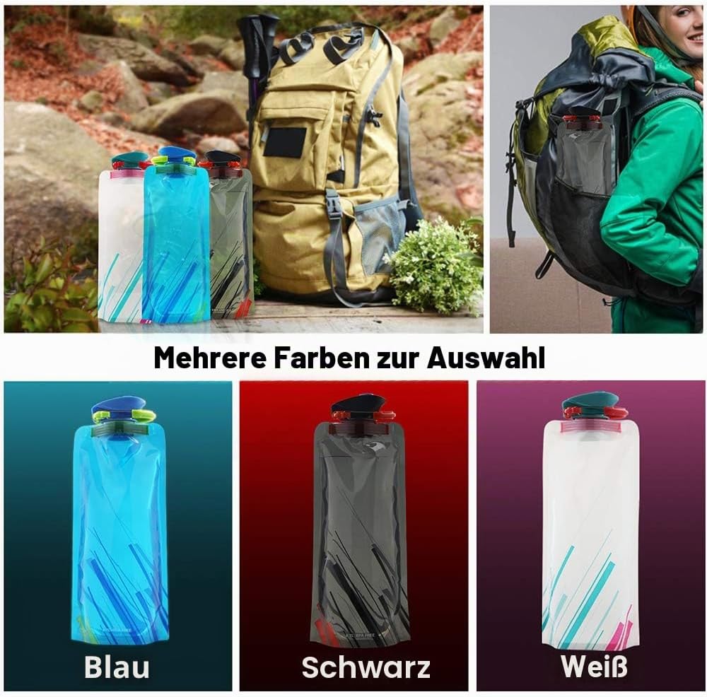 Leikurvo Faltbare Wasserflaschen 6 Stück, 700ML Faltbare Trinkflasche Flexible Zusammenklappbare Tri